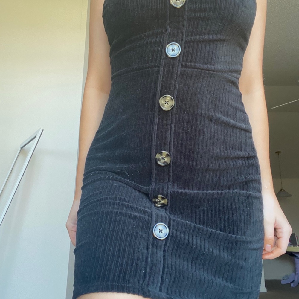 Black Suede Dress with buttons